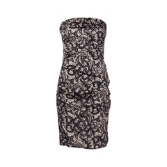 DOLCE 
GABBANA black 
beige silk LACE PRINT Strapless Cocktail Dress 42