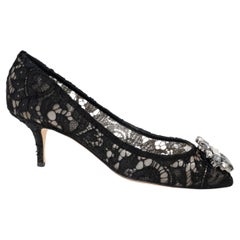 DOLCE & GABBANA black BELLUCCI CRYSTAL LACE Shoes 39