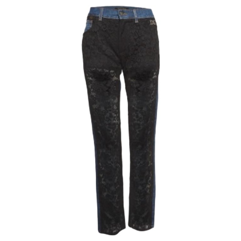Dolce & Gabbana Vaqueros de encaje y denim negro/azul M Cintura 31 en venta