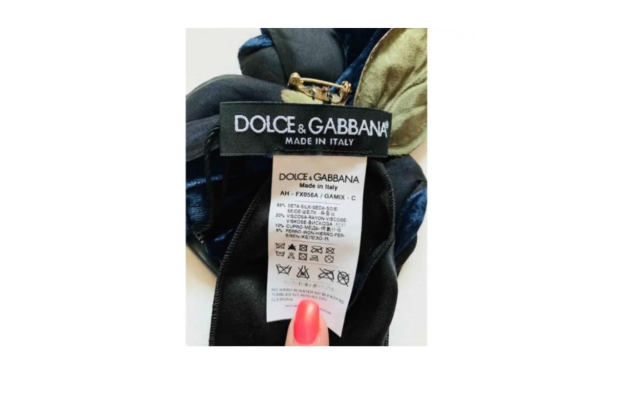 Modern Dolce & Gabbana Black Blue Silk Flower Brooch Pin Orange Green Floral With Tags