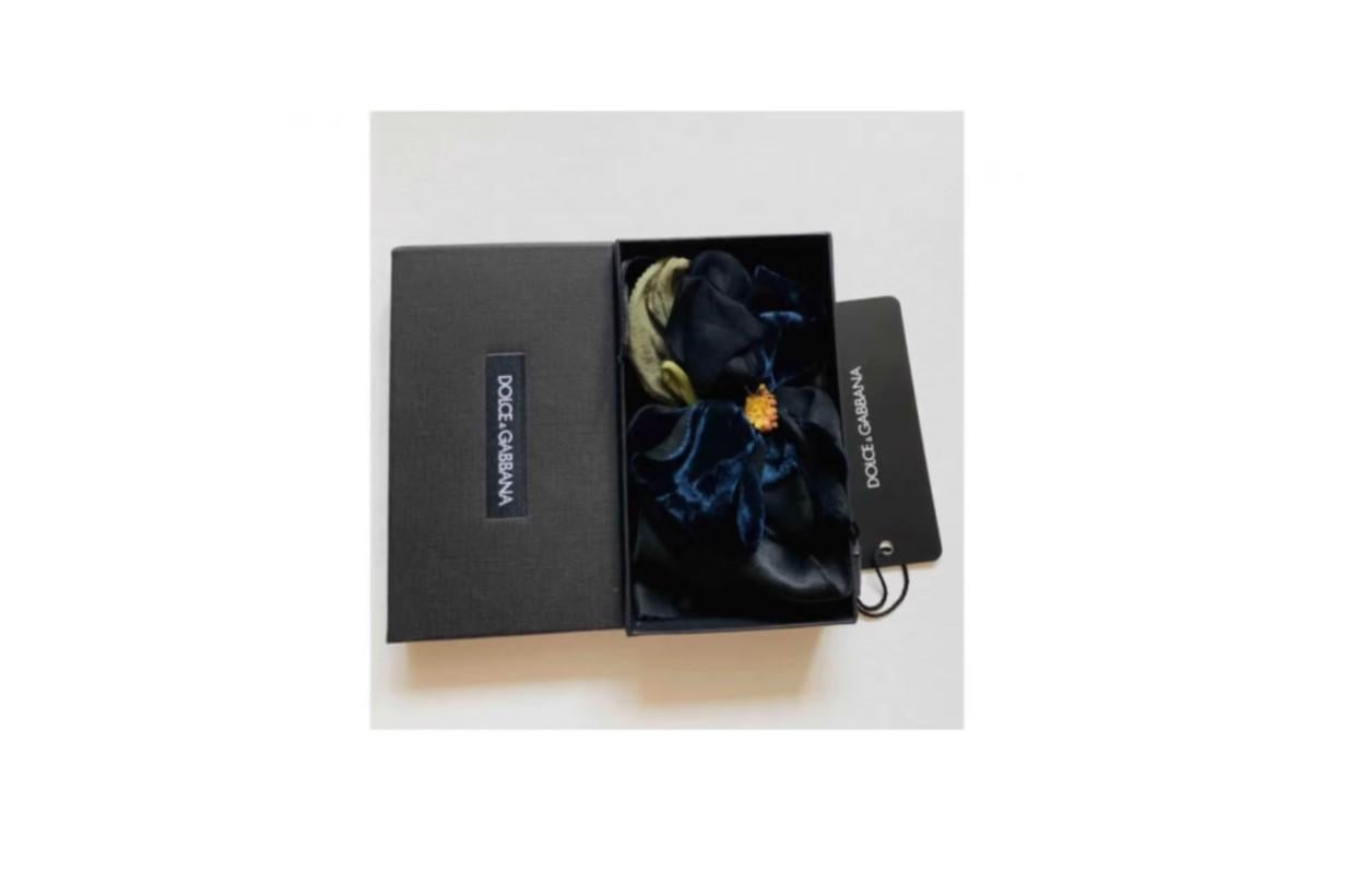 Dolce & Gabbana Black Blue Silk Flower Brooch Pin Orange Green Floral With Tags In New Condition In WELWYN, GB