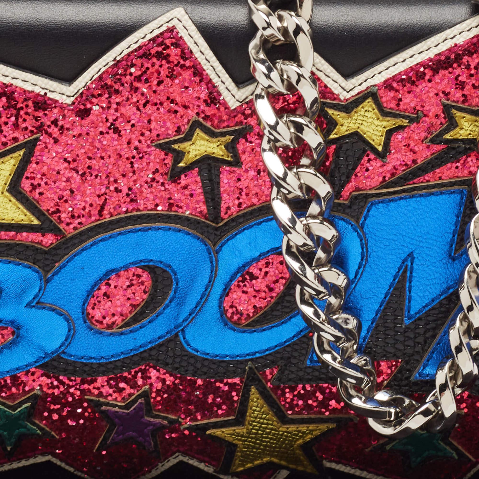Women's Dolce & Gabbana Black Boom Patch Chain Shoulder Bag For Sale
