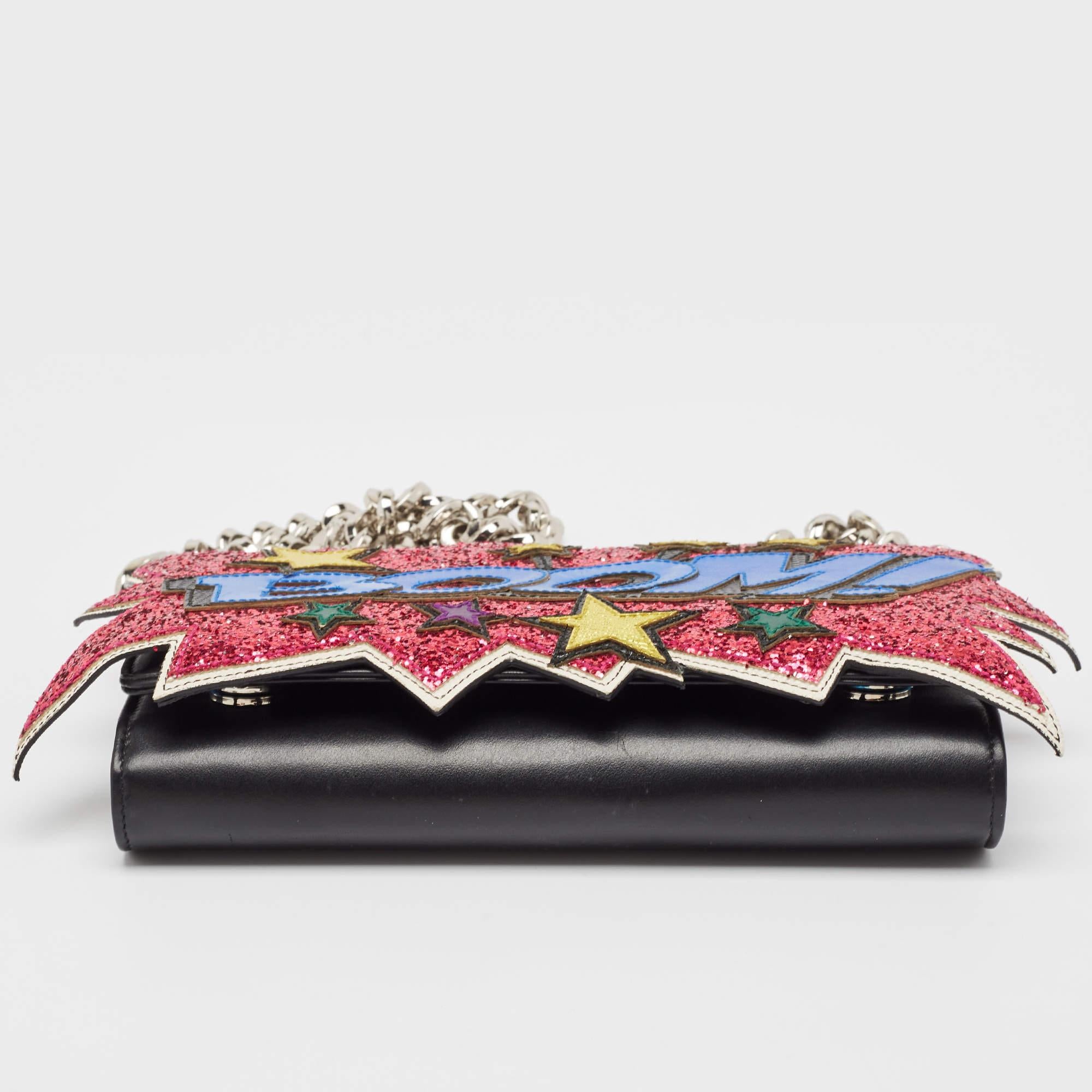 Dolce & Gabbana Black Boom Patch Chain Shoulder Bag For Sale 1