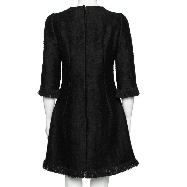 Dolce & Gabbana Black Viscose Fringed Sleeveless Mini Dress