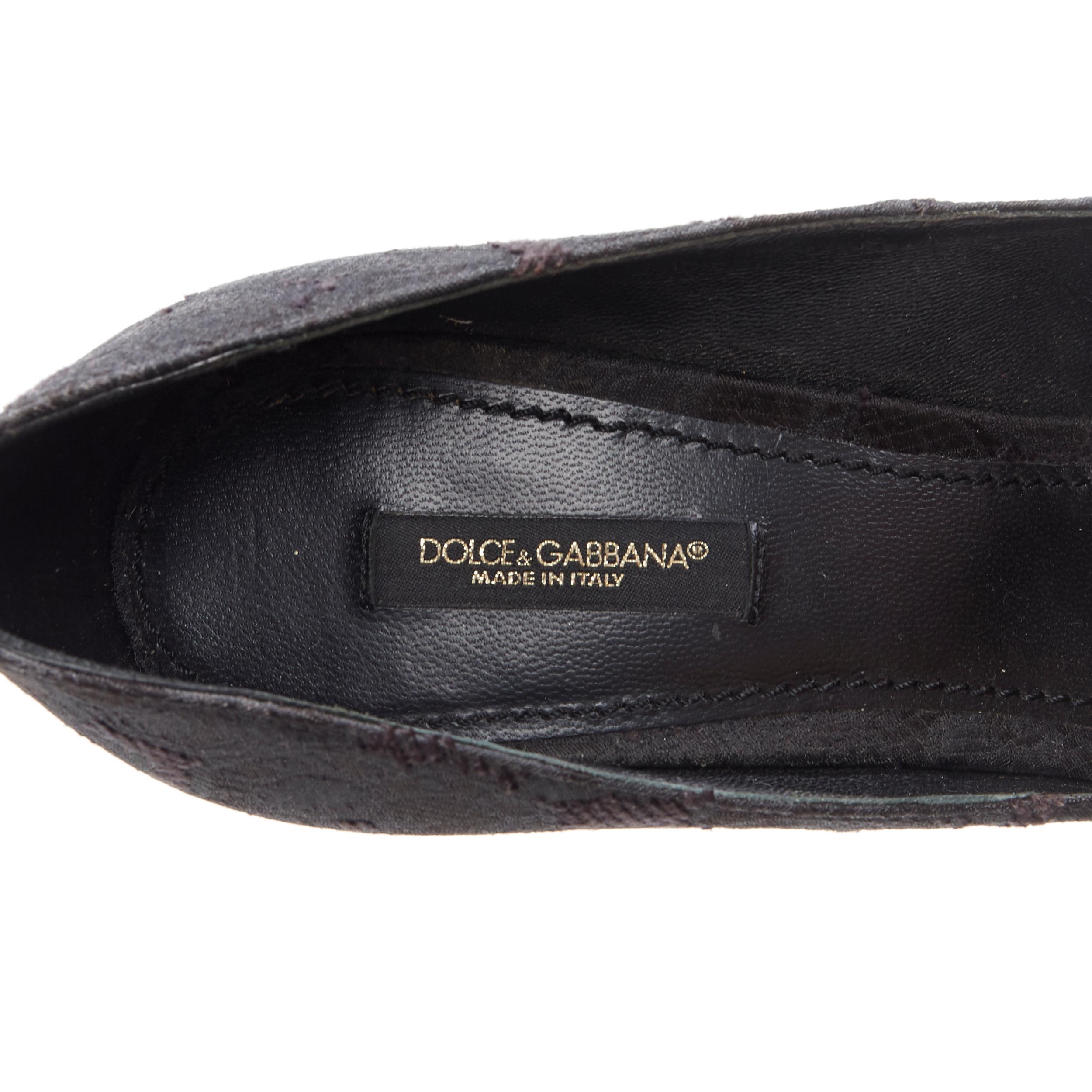 DOLCE GABBANA black brocade strass crystal brooch angular heel pump EU39 5