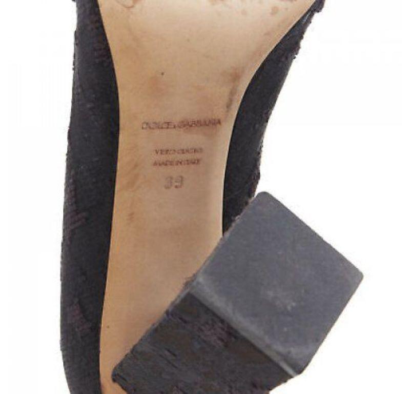 DOLCE GABBANA black brocade strass crystal brooch angular heel pump EU39 For Sale 7