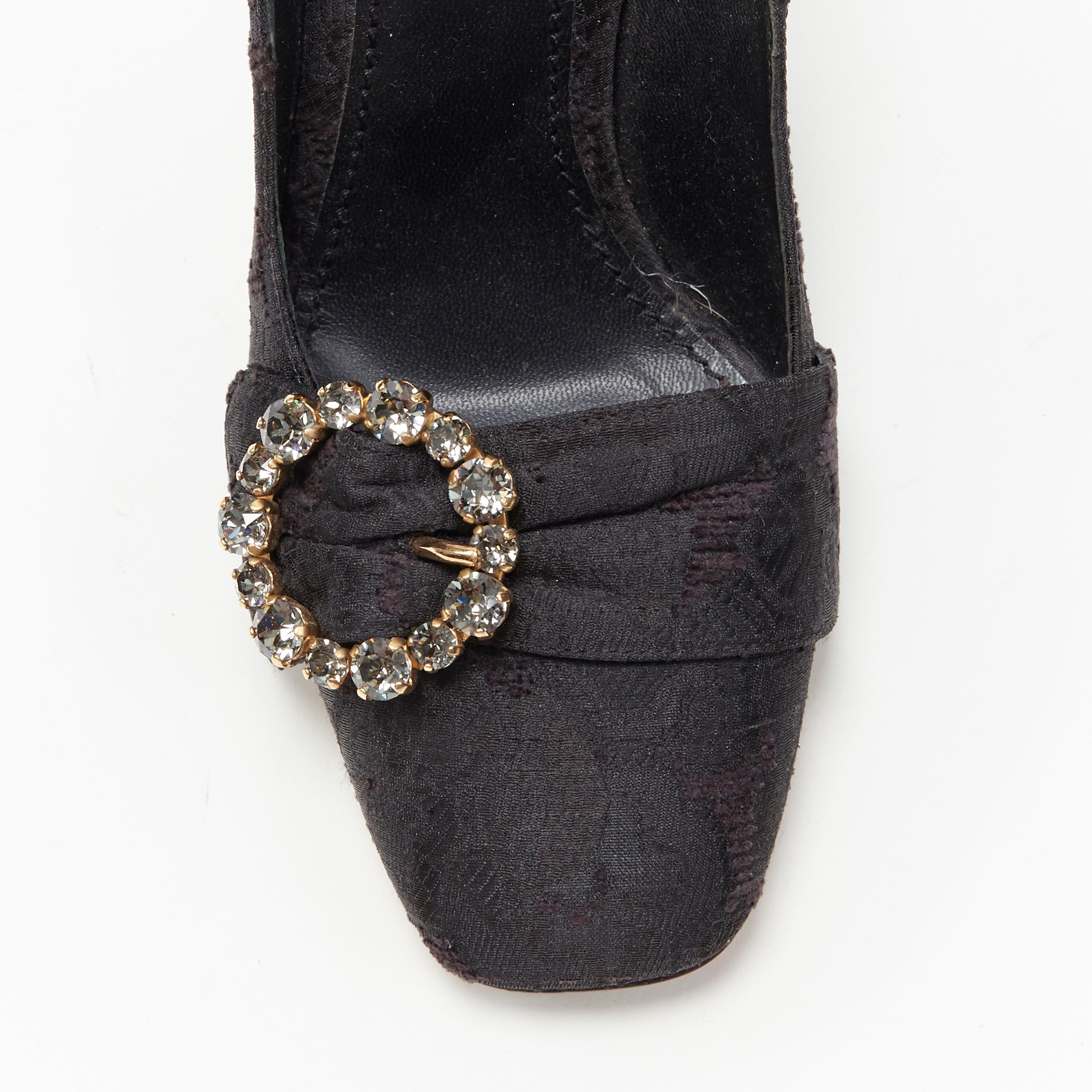 DOLCE GABBANA black brocade strass crystal brooch angular heel pump EU39 1