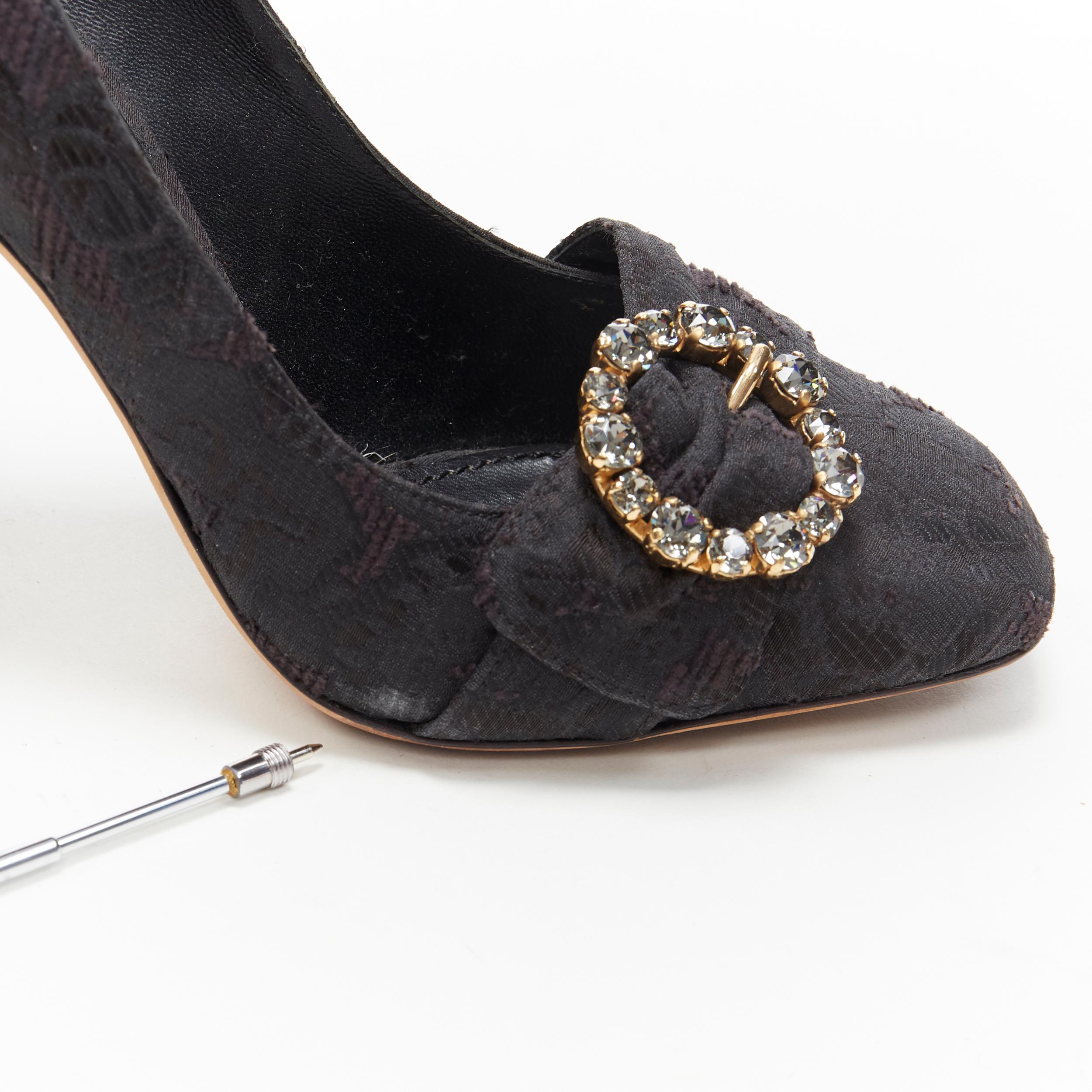 DOLCE GABBANA black brocade strass crystal brooch angular heel pump EU39 3