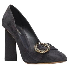 DOLCE GABBANA escarpin noir brocart strass cristal broche talon angulaire EU39