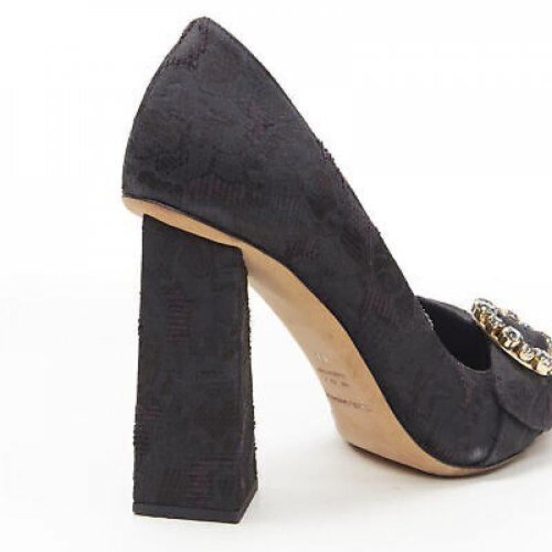 DOLCE GABBANA black brocade strass crystal brooch angular heel pump EU39 US9 For Sale 5