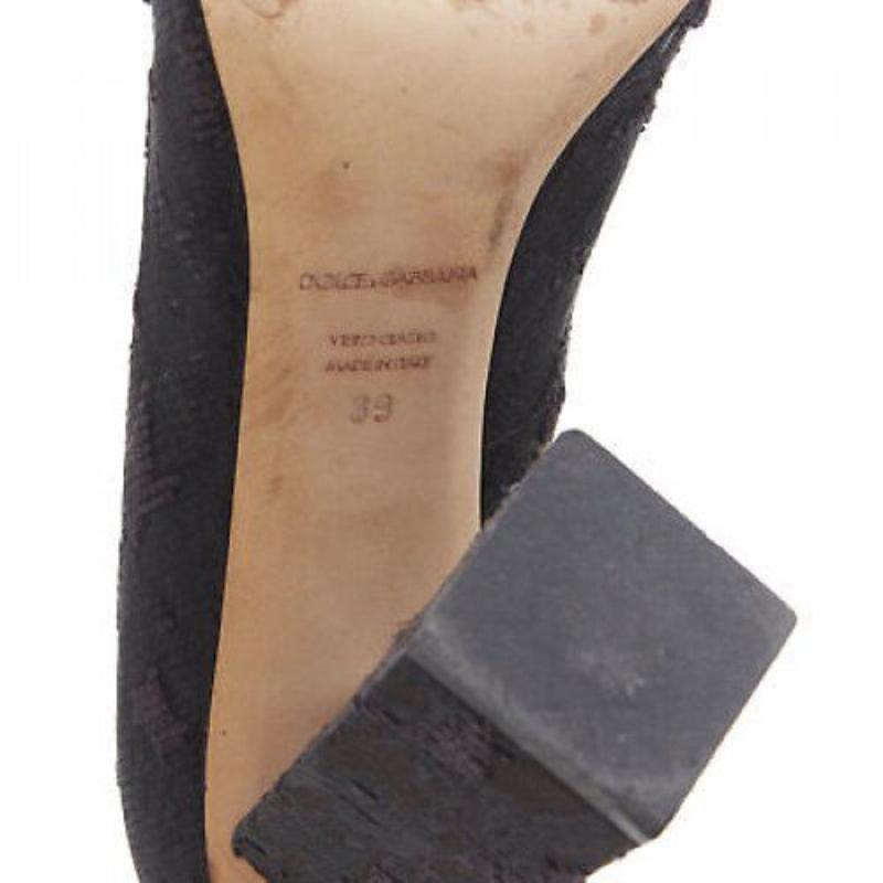 DOLCE GABBANA black brocade strass crystal brooch angular heel pump EU39 US9 For Sale 7