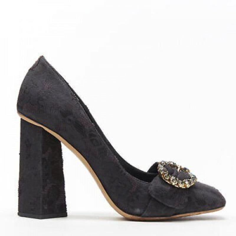 Black DOLCE GABBANA black brocade strass crystal brooch angular heel pump EU39 US9 For Sale