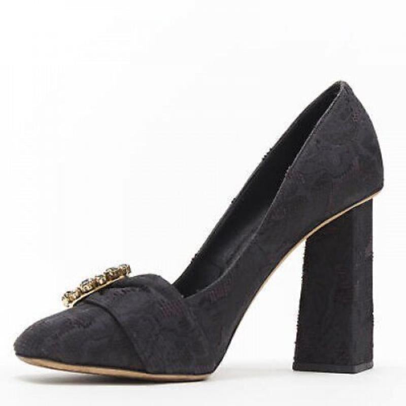 Women's DOLCE GABBANA black brocade strass crystal brooch angular heel pump EU39 US9 For Sale