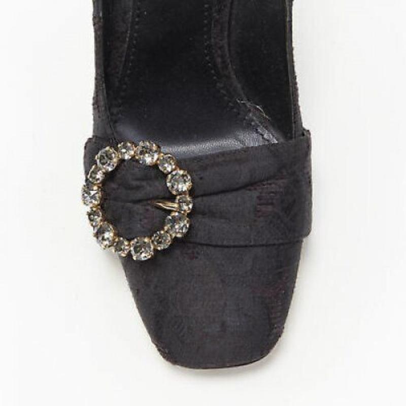 DOLCE GABBANA black brocade strass crystal brooch angular heel pump EU39 US9 For Sale 3