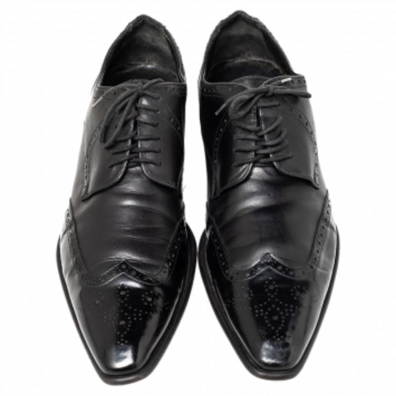 Dolce & Gabbana Brogue Noir Cuir Lace Up Derby Taille 43 Bon état à Dubai, Al Qouz 2