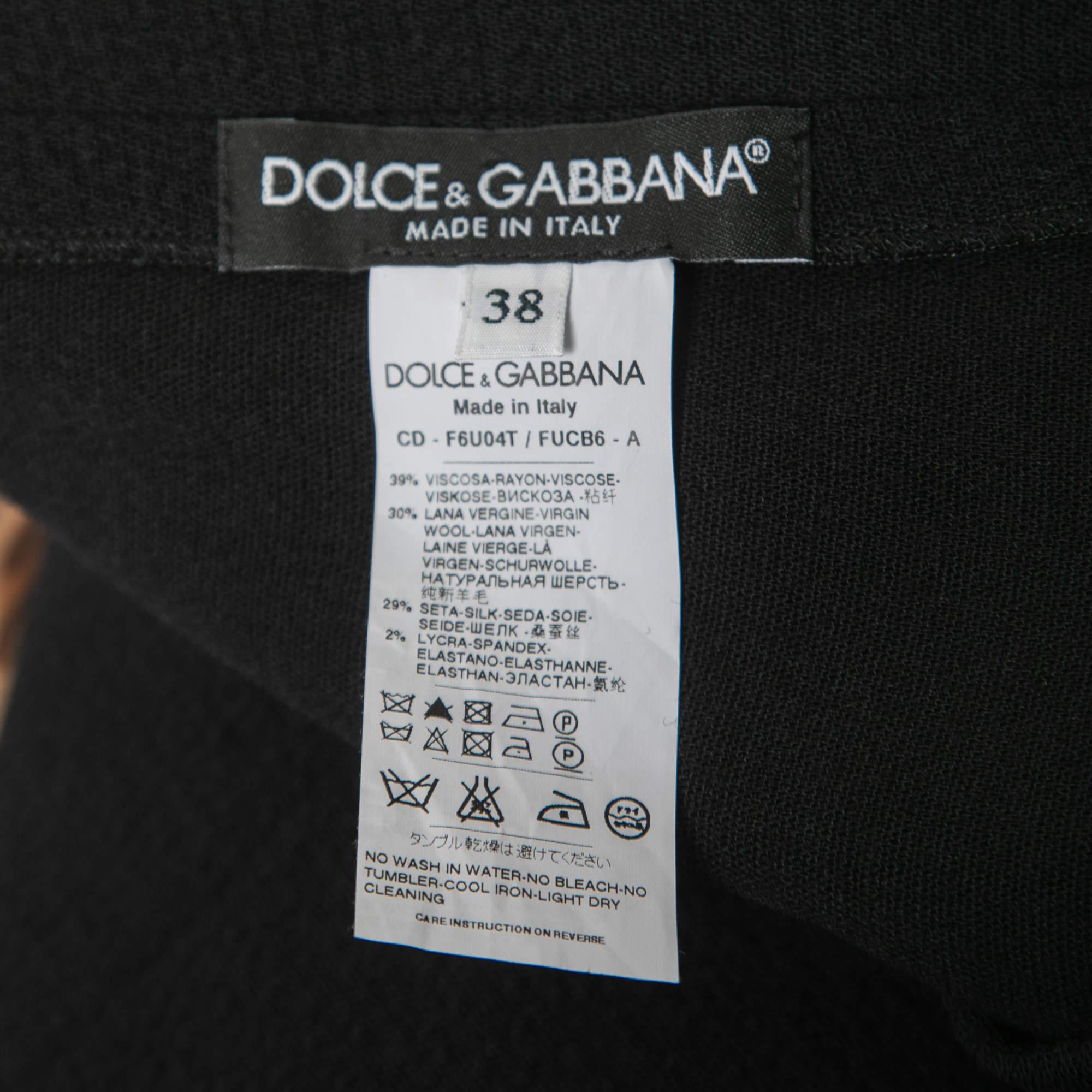 Dolce & Gabbana Black/Brown Animal Print Chiffon Sleeves Mini Dress XS 1
