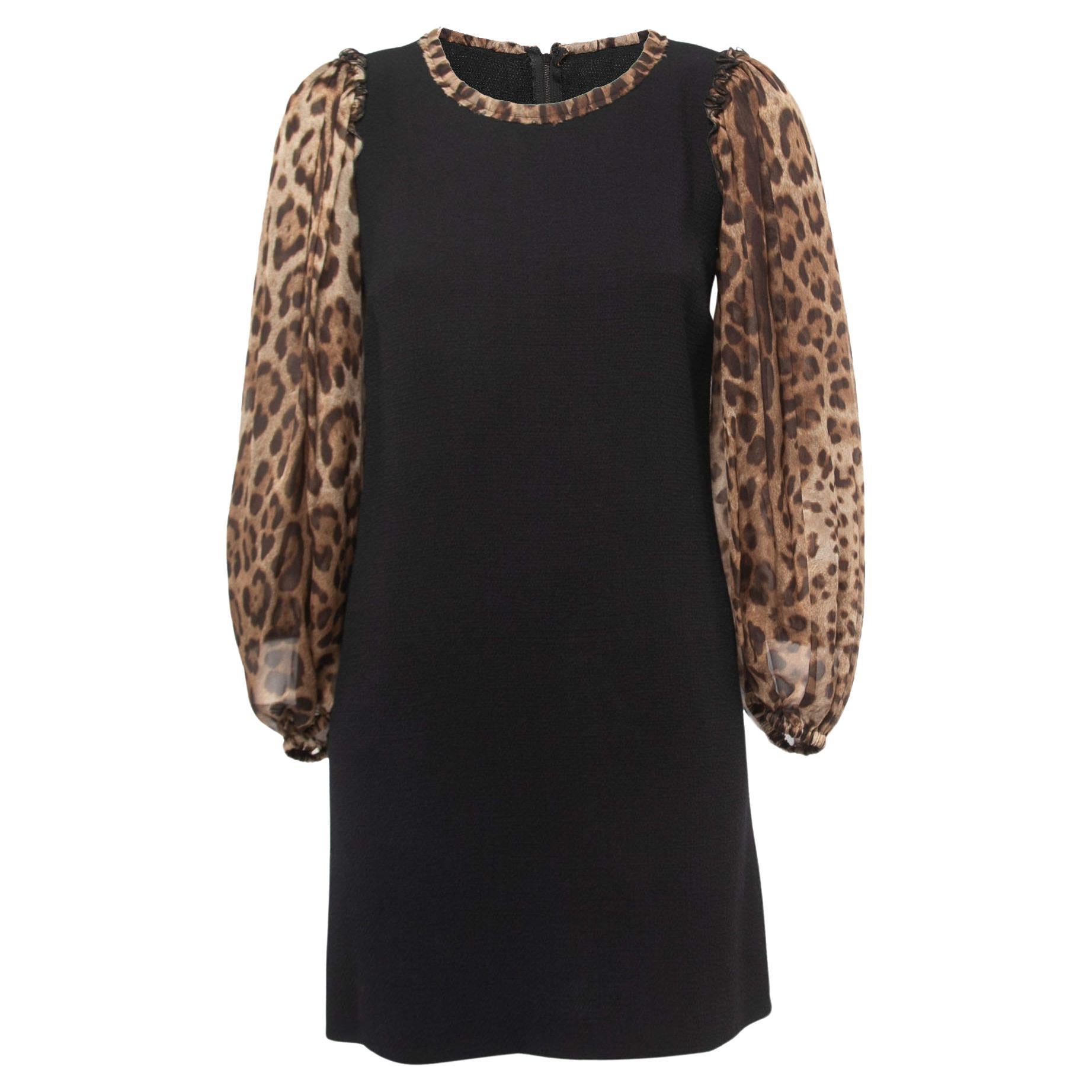 Dolce & Gabbana Black/Brown Animal Print Chiffon Sleeves Mini Dress XS
