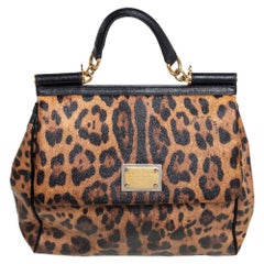 Dolce & Gabbana Black/Brown Animal Print Large Miss Sicily Top Handle Bag