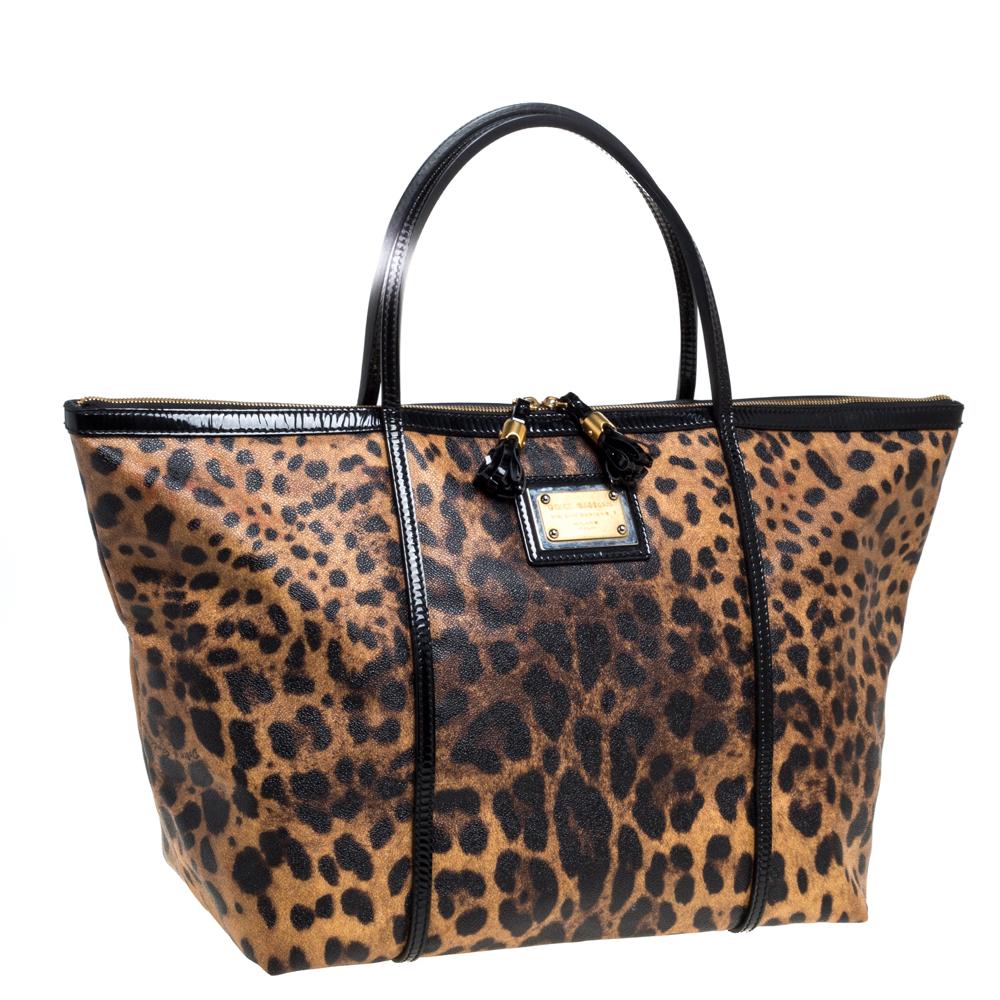 Dolce & Gabbana Schwarz/Braun Beschichtetes Segeltuch & Lackleder Miss Escape Tote Damen