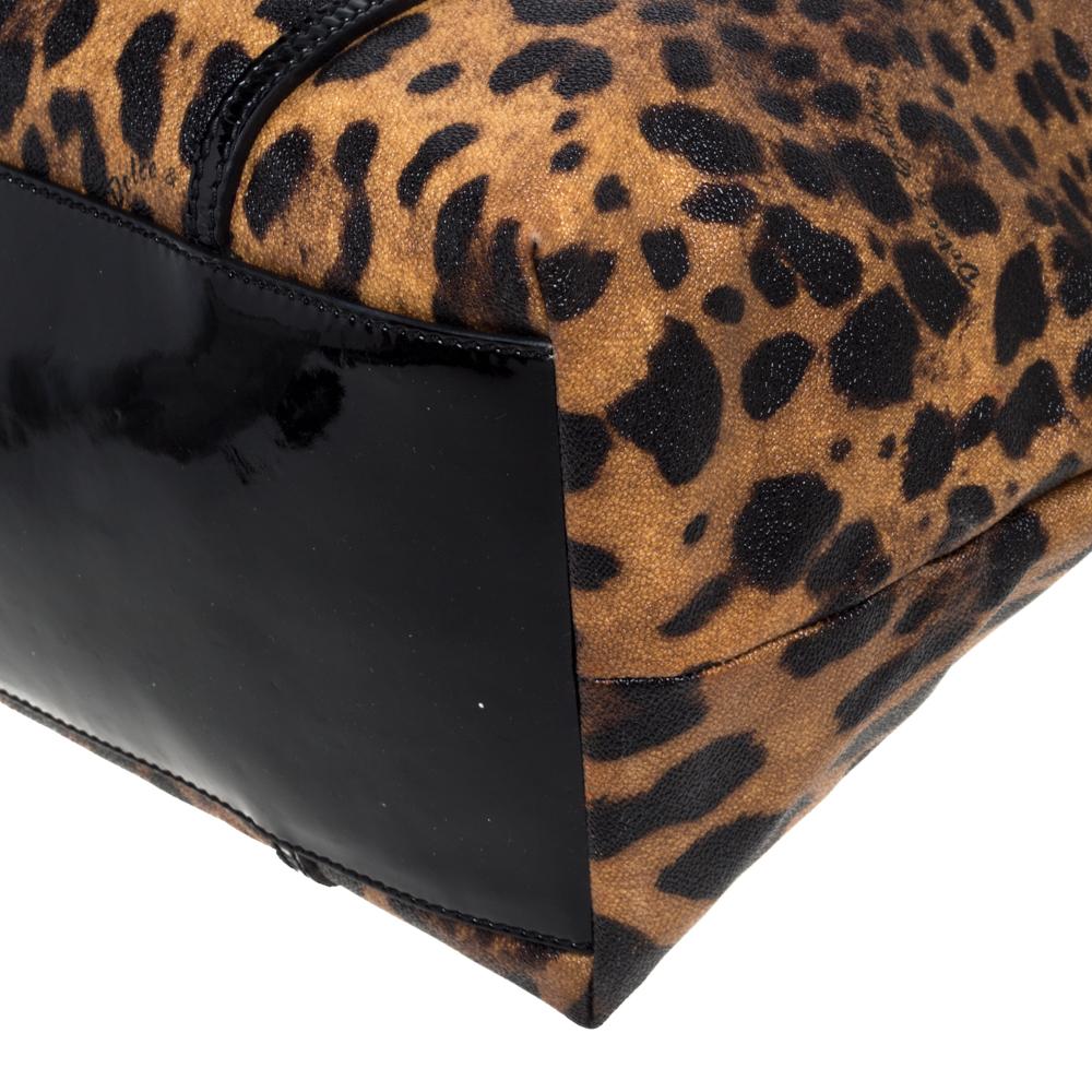 Dolce & Gabbana Schwarz/Braun Beschichtetes Segeltuch & Lackleder Miss Escape Tote 4