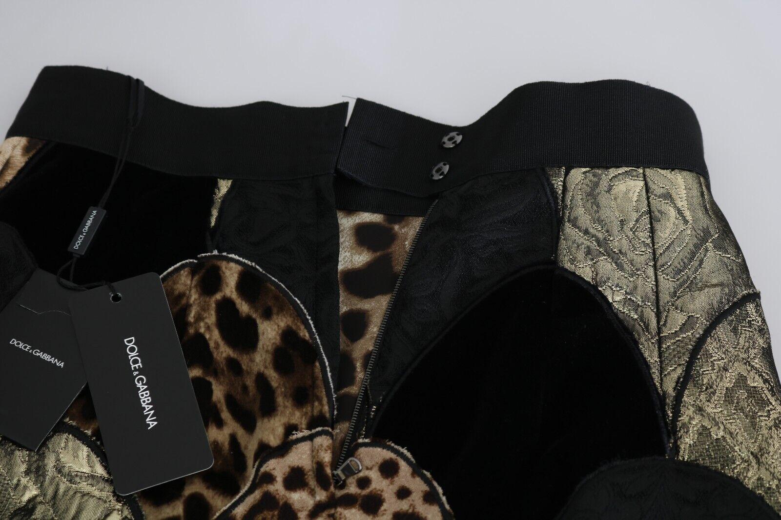Dolce & Gabbana Black Brown Cotton Leopard A-Line Mini Skirt High Waist Short For Sale 3