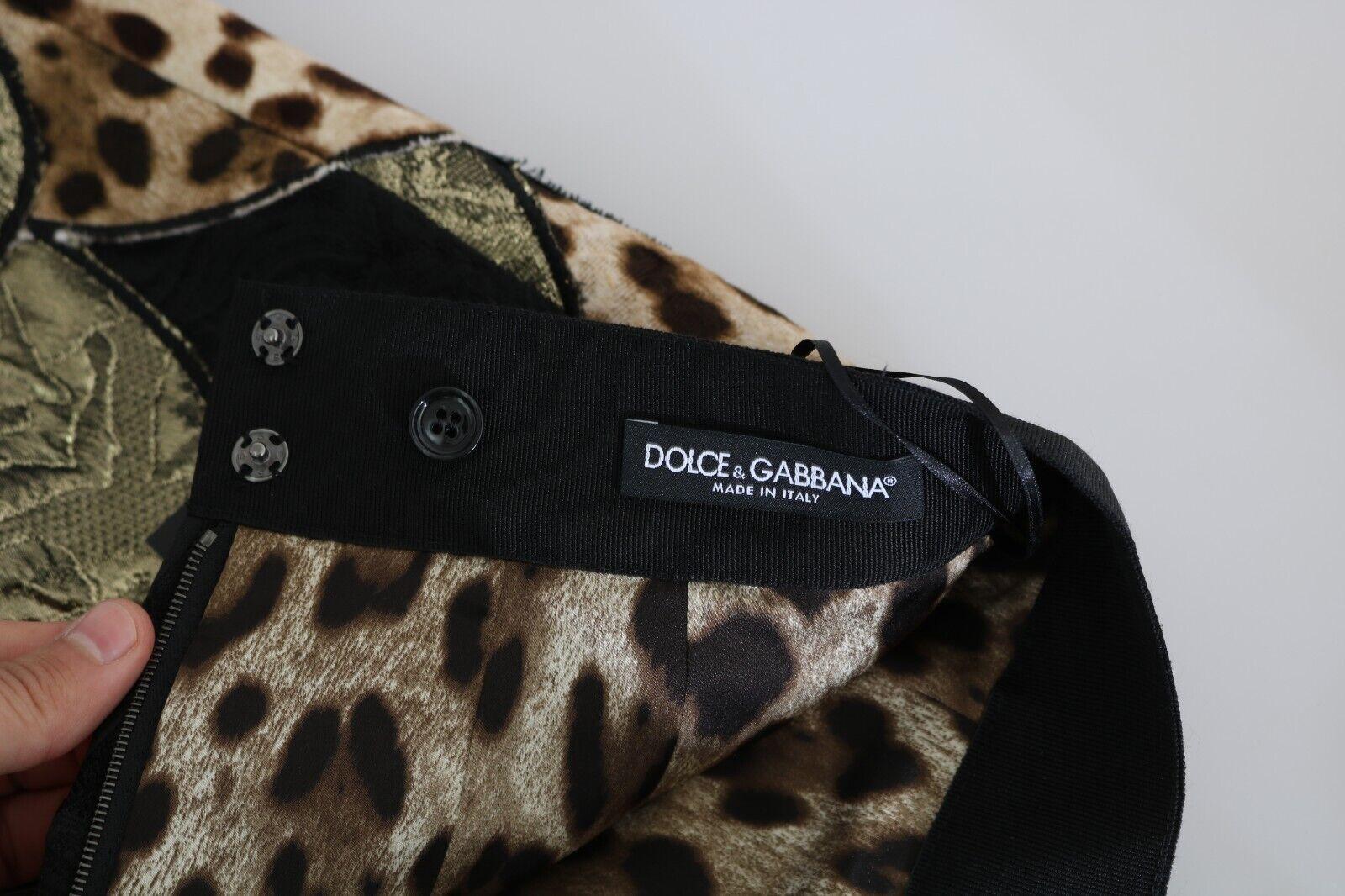 Dolce & Gabbana Black Brown Cotton Leopard A-Line Mini Skirt High Waist Short For Sale 4