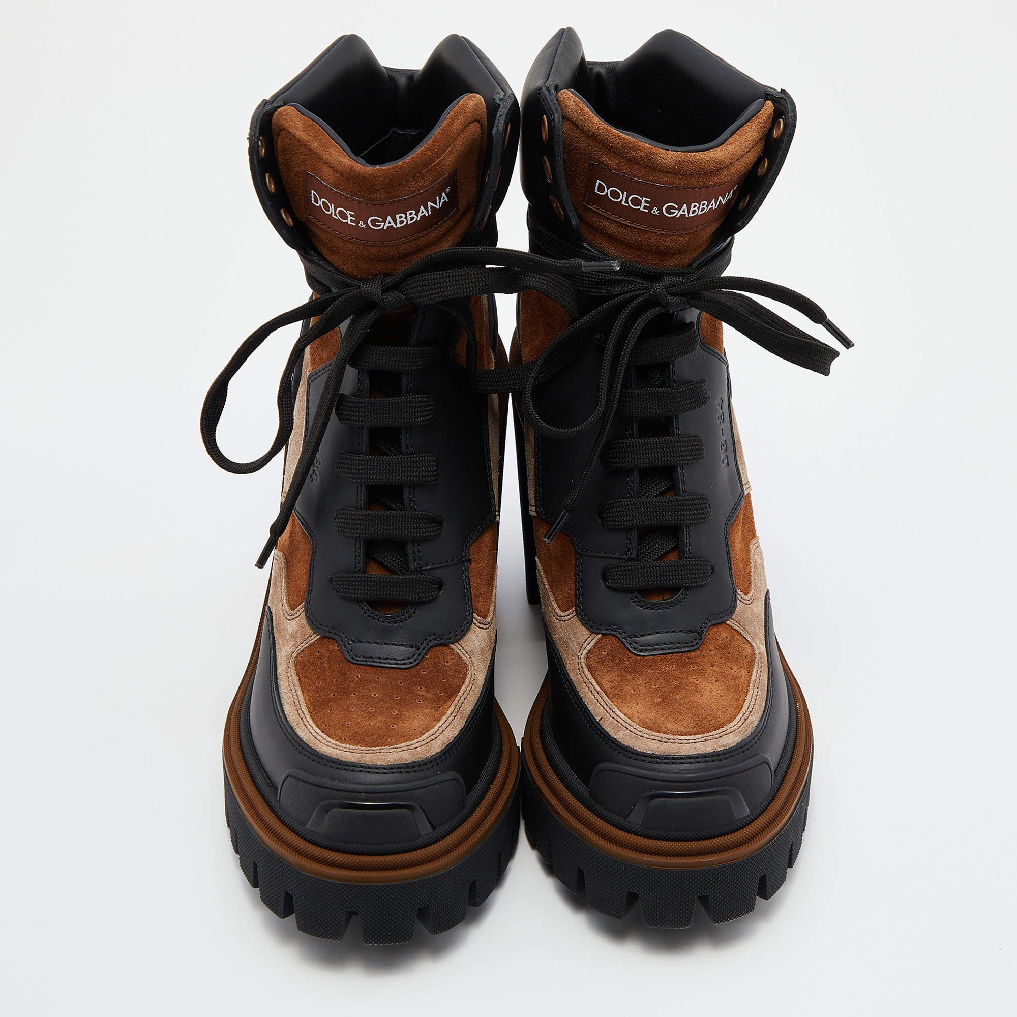 Women's Dolce & Gabbana Black/Brown Leather and Suede Combat Boots Size 40