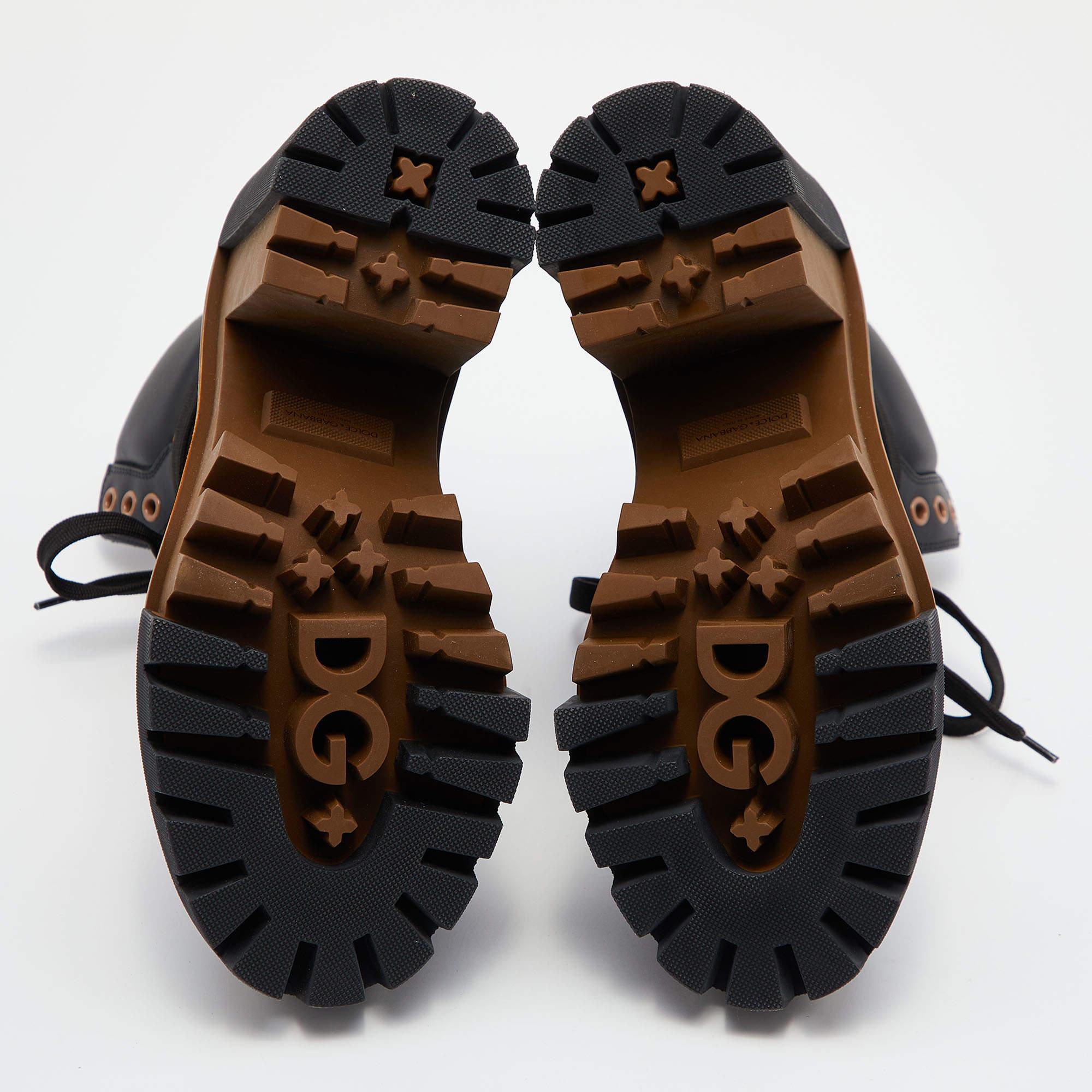 Dolce & Gabbana Black/Brown Leather and Suede Combat Boots Size 40 3