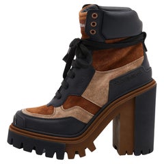 Dolce & Gabbana Black/Brown Leather and Suede Combat Boots Size 40