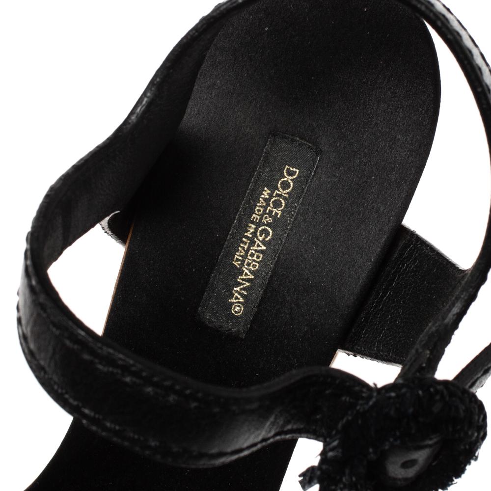 Dolce & Gabbana Black/Brown Leather & Raffia Platform Ankle Strap Sandals Size40 1