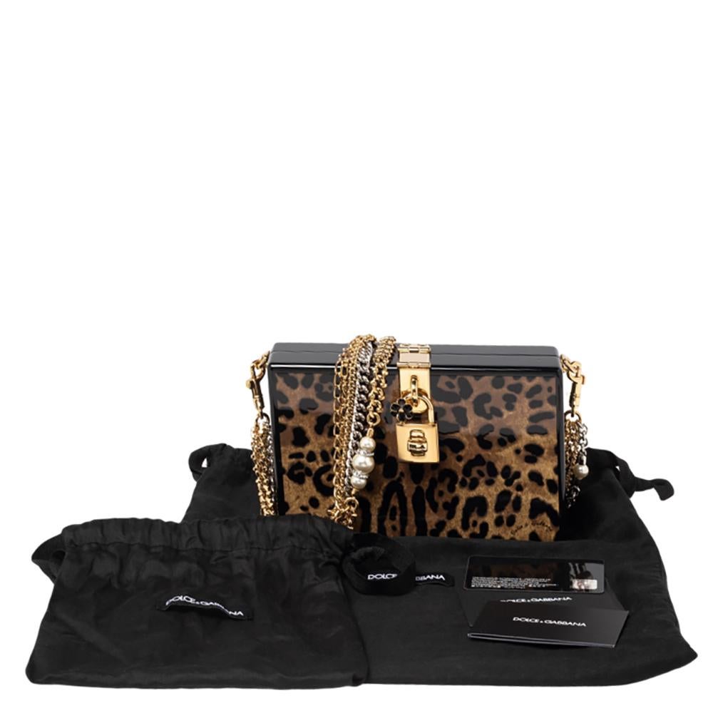 Dolce & Gabbana Black/Brown Leopard Print Acrylic Dolce Box Clutch Bag 4