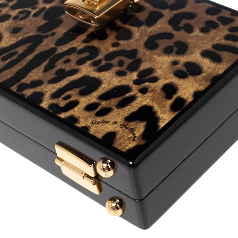 Women's Dolce & Gabbana Black/Brown Leopard Print Acrylic Dolce Box Clutch Bag