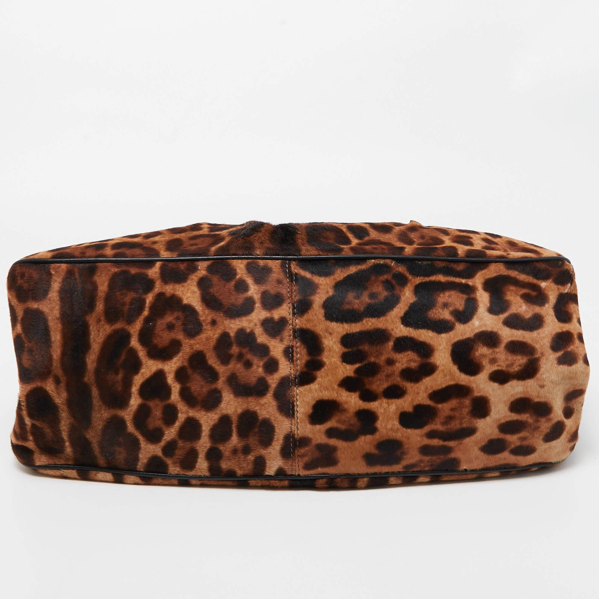 Dolce & Gabbana Black/Brown Leopard Print Calf Hair Frame Satchel For Sale 1
