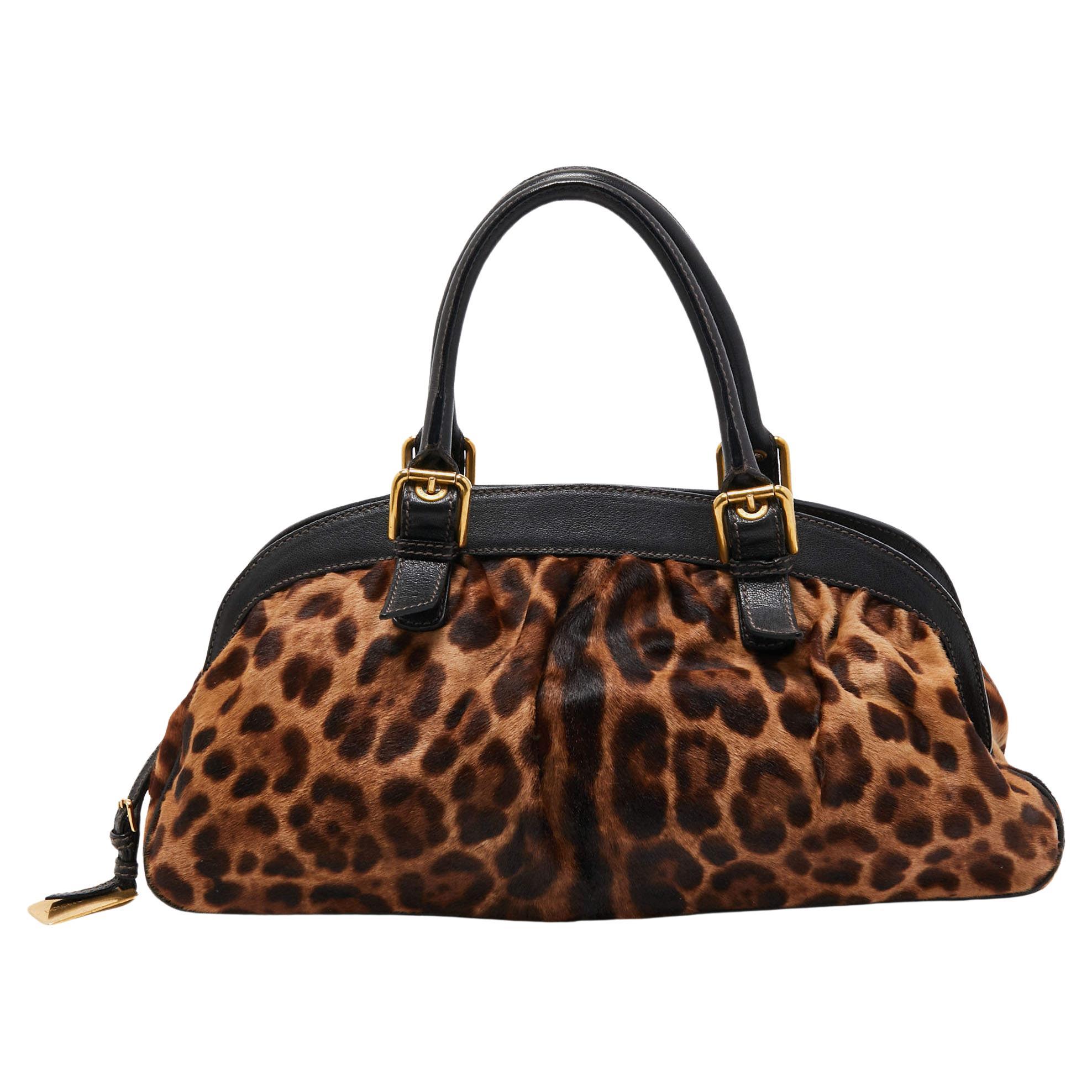 Dolce & Gabbana - Sacoche en cuir de veau imprimé léopard noir/brun