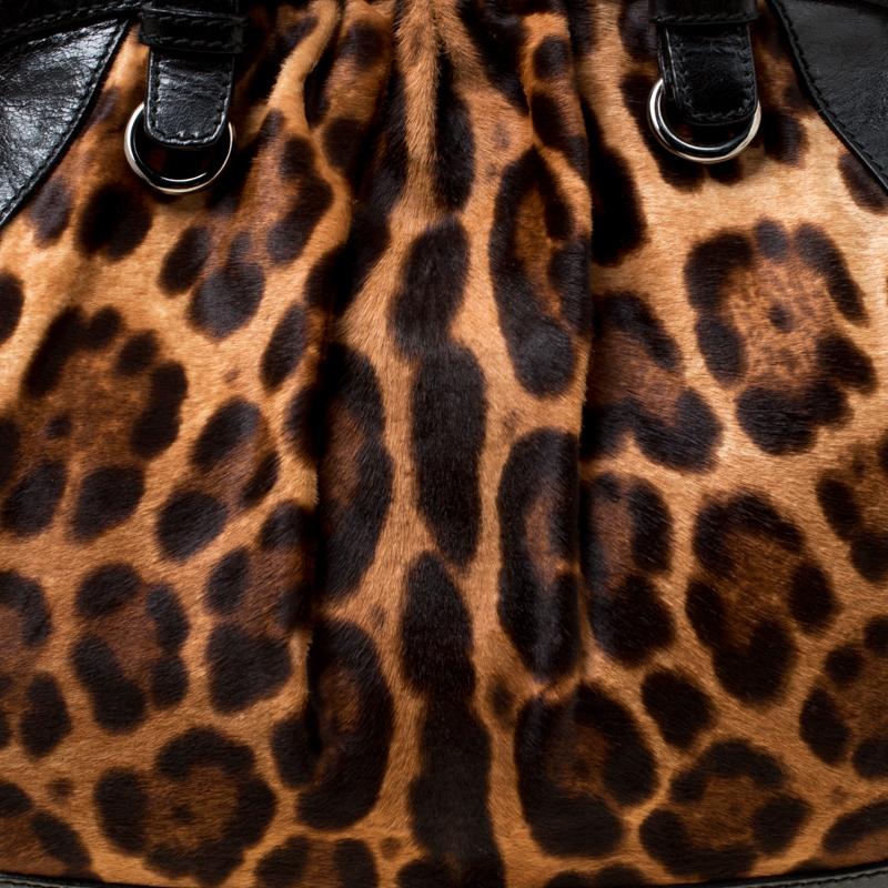 Dolce & Gabbana Black/Brown Leopard Print Calf Hair Miss Romantique Satchel 7