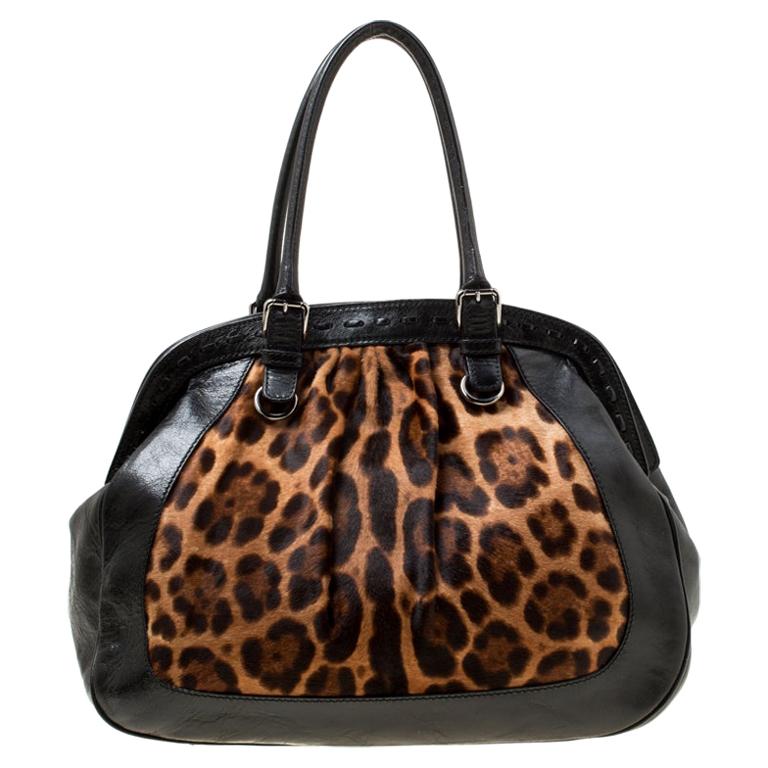 Dolce & Gabbana Black/Brown Leopard Print Calf Hair Miss Romantique Satchel