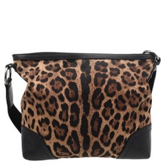 Dolce & Gabbana Black/Brown Leopard Print Canvas And Leather Messenger Bag