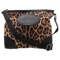 Dolce & Gabbana Black/Brown Leopard Print Canvas And Leather Messenger Bag
