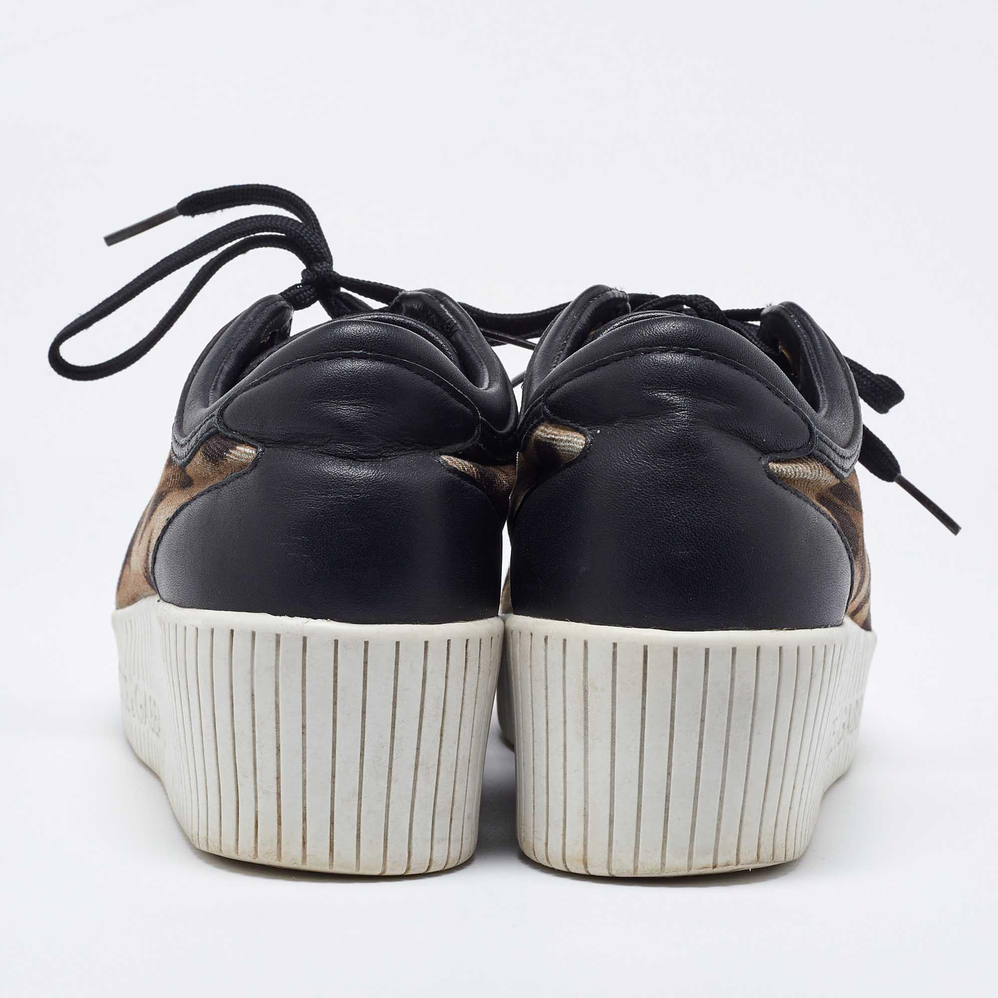 Women's Dolce & Gabbana Black/Brown Leopard Print Canvas and Leather Sneakers Size 40 For Sale