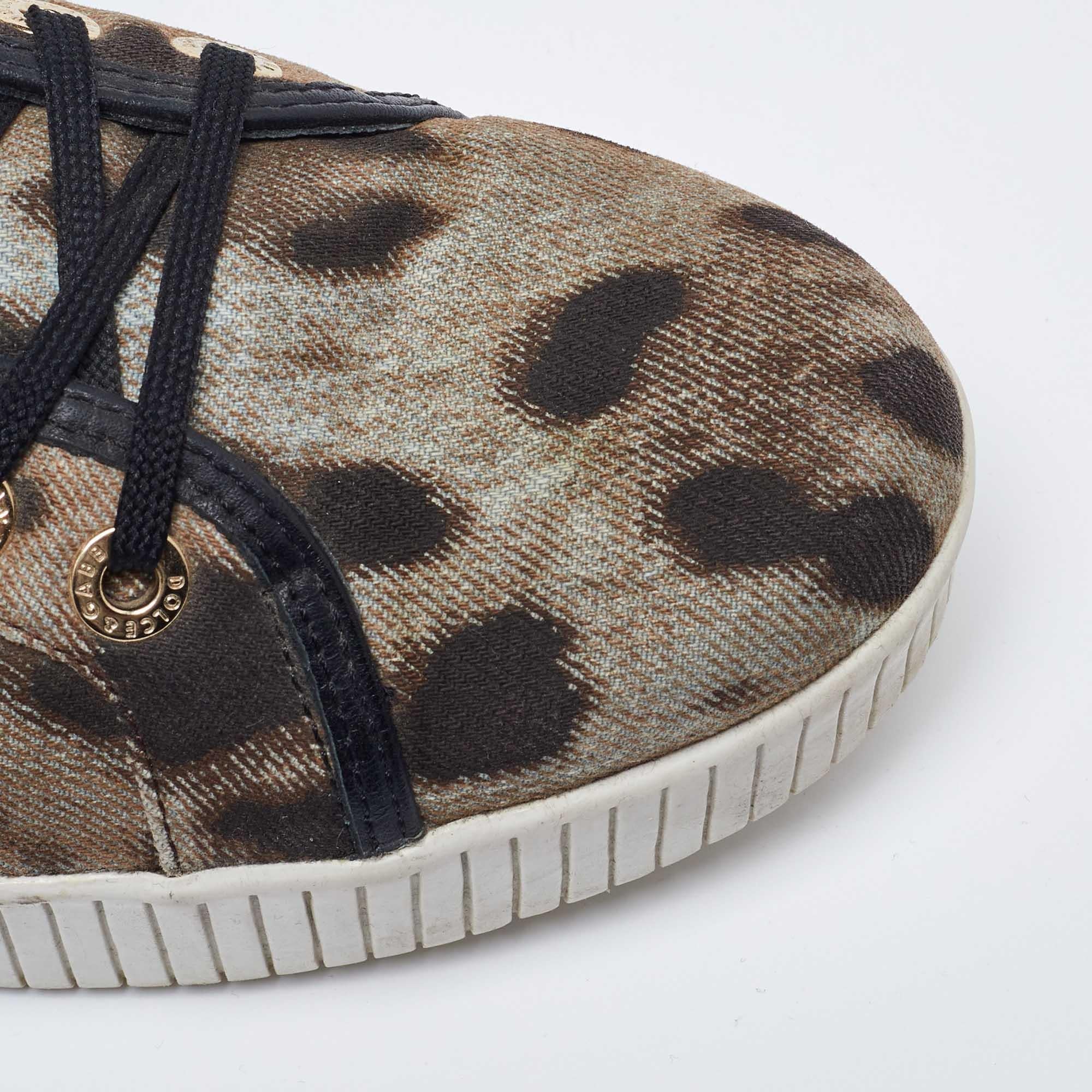 Dolce & Gabbana Black/Brown Leopard Print Canvas and Leather Sneakers Size 40 For Sale 3