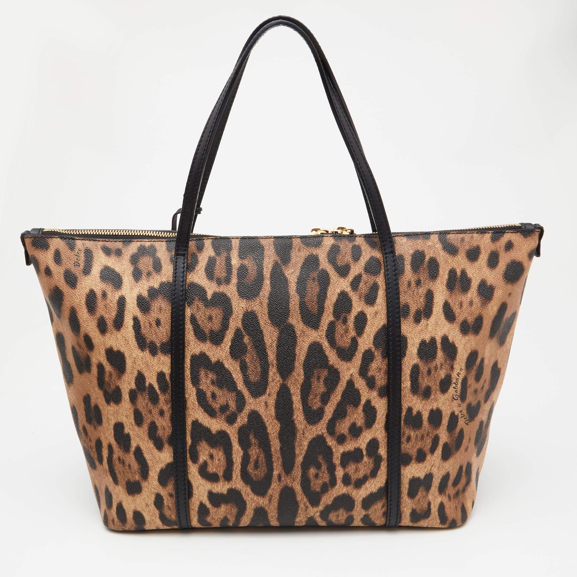 Dolce & Gabbana Black/Brown Leopard Print Coated Canvas and Leather Miss Escape  4