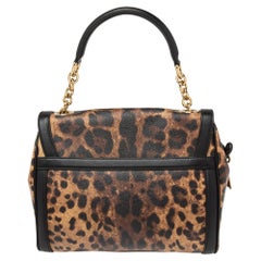 Dolce & Gabbana Black/Brown Leopard Print Coated Canvas Padlock Shoulder Bag