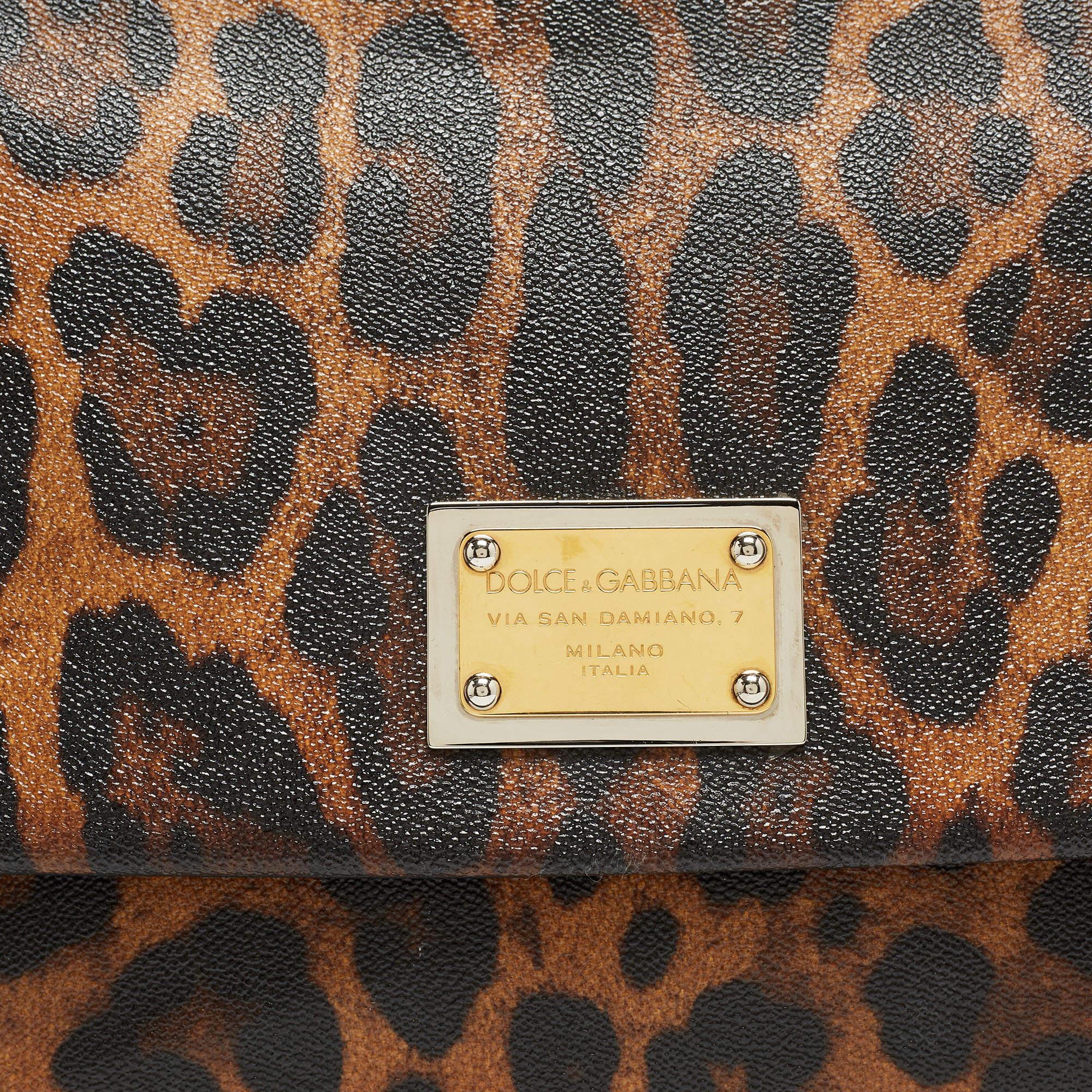 Dolce & Gabbana Black/Brown Leopard Print Coated Canvas Top Handle Bag 8