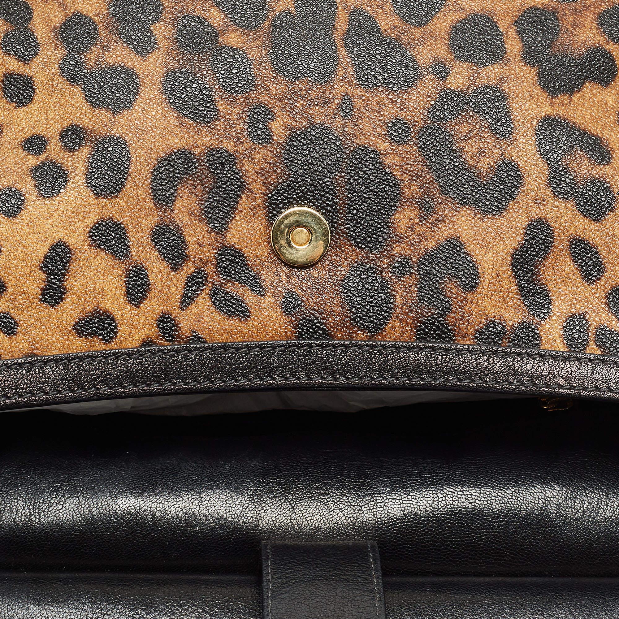 Dolce & Gabbana Black/Brown Leopard Print Coated Canvas Top Handle Bag 5