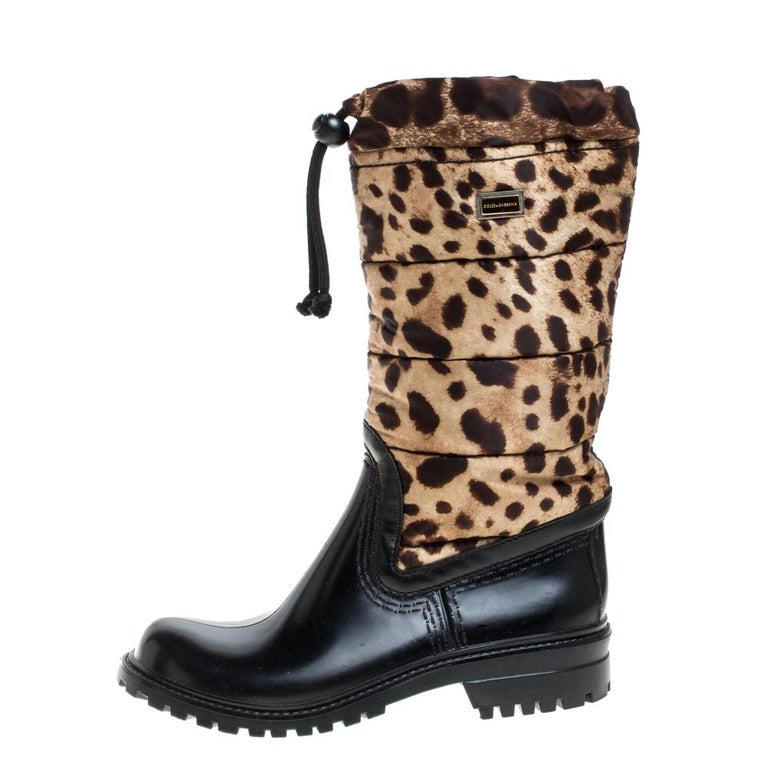 Dolce and Gabbana Black/Brown Leopard Print Leather Mid Length Rain Boots  Size 36 at 1stDibs | dolce and gabbana rain boots, leopard snow boots,  dolce gabbana boots