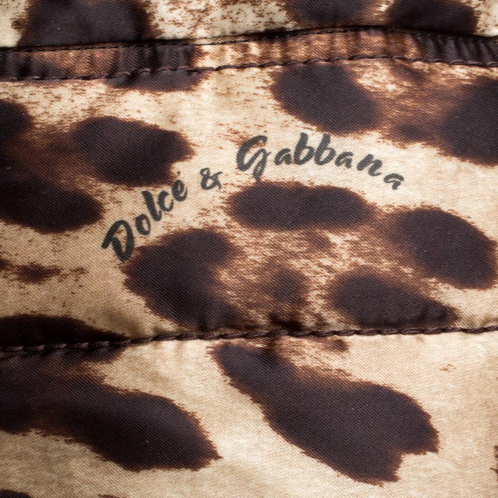 Dolce & Gabbana Black/Brown Leopard Print Leather Mid Length Rain Boots Size 36 1