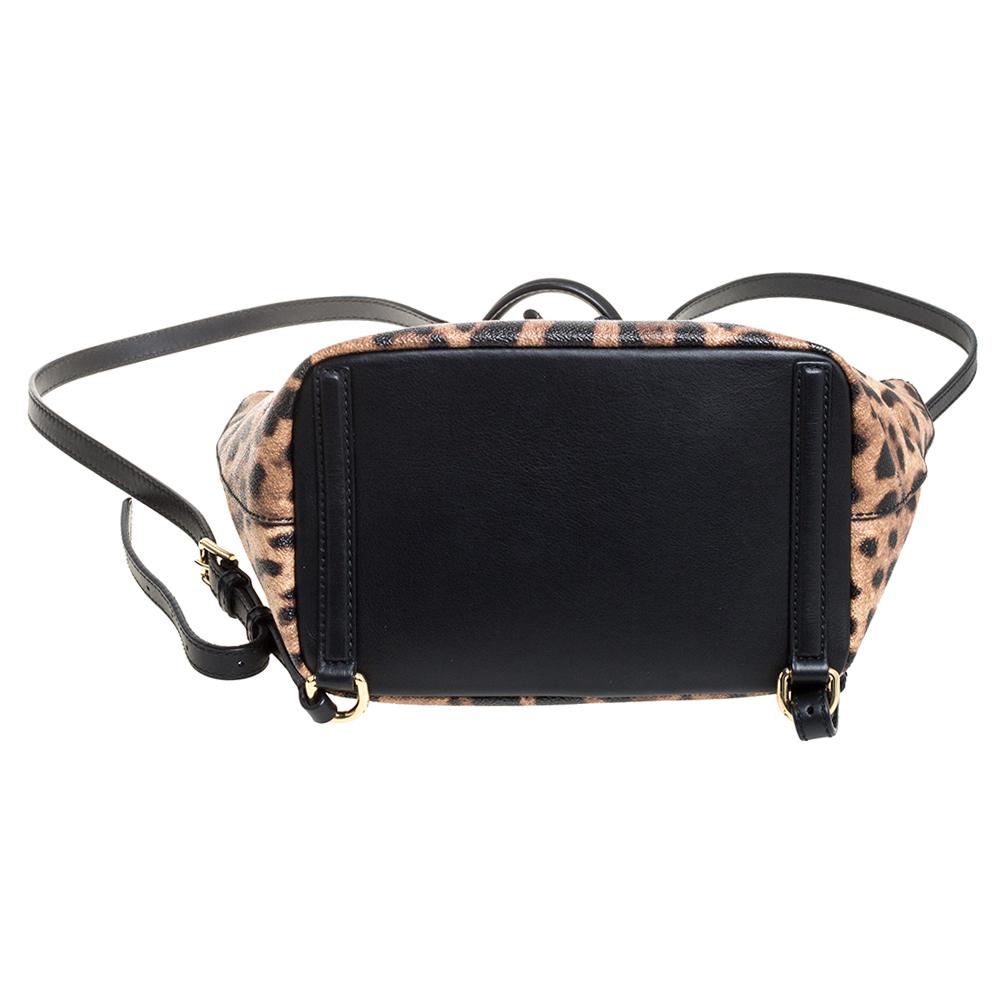 Dolce & Gabbana Black/Brown Leopard Print Leather Miss Sicily Backpack In Good Condition In Dubai, Al Qouz 2