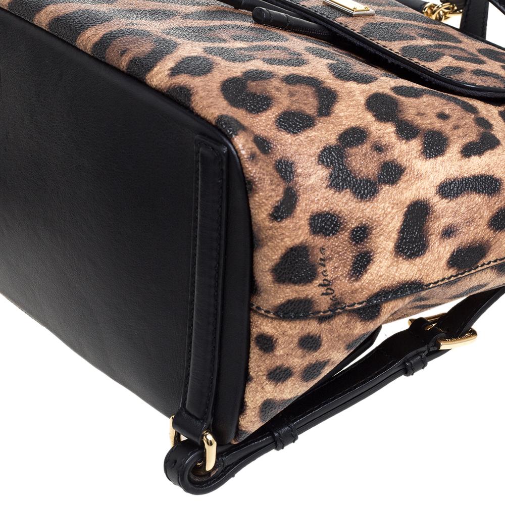 Women's Dolce & Gabbana Black/Brown Leopard Print Leather Miss Sicily Backpack