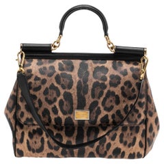 Dolce & Gabbana Black/Brown Leopard Print Leather Miss Sicily Top Handle Bag