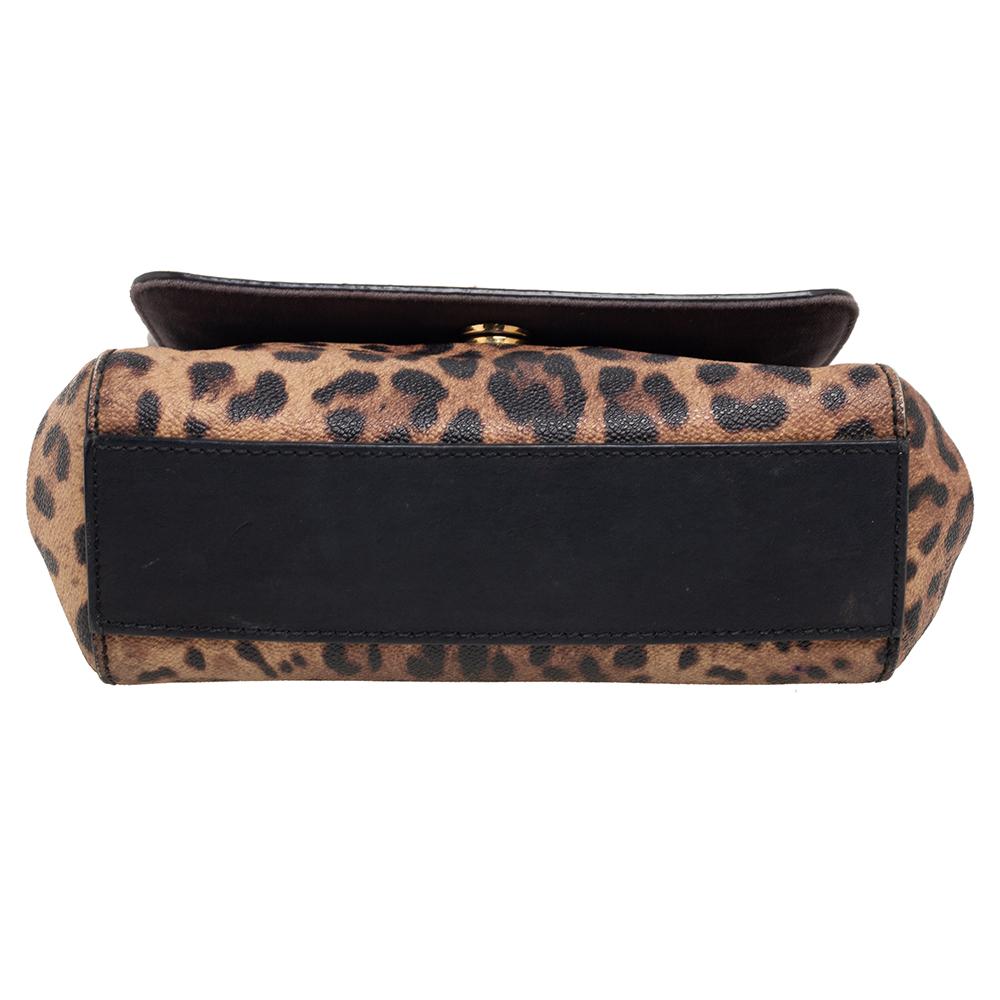 Dolce & Gabbana Black/Brown Leopard Print Medium Miss Sicily Top Handle Bag 1